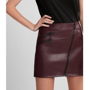 Express Womens Burgundy Faux Leather Mini Moto Skirt Asymmetrical Zip Size 12
